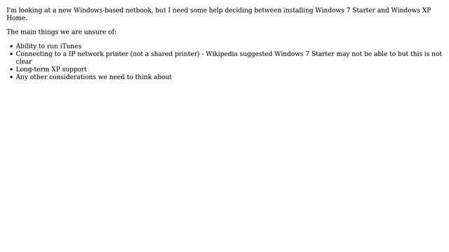 Choosing Windows 7 Starter or Windows XP Home for Netbook