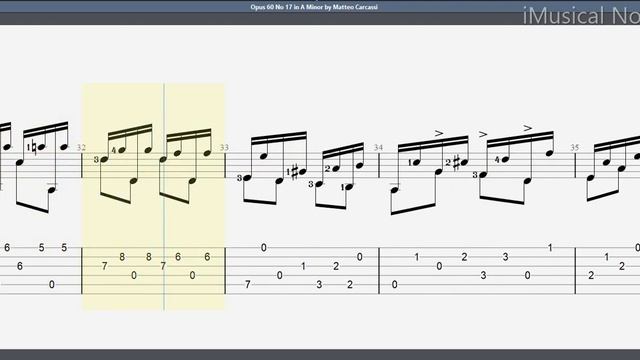 Guitar TAB - Matteo Carcassi : Opus 60 No 17 in A Minor | Tutorial Sheet Lesson #iMn