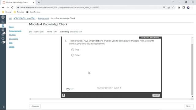 AWS Cloud Foundations - Module 4 - Knowledge Check - Anand K