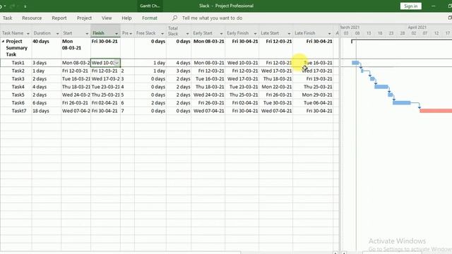 Free Slack Vs Total Slack MS Project - Early Start, Early Finish, Late Start, Late Finish MS Projec
