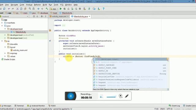 How to create an app in Android Studio,What is toast and how to display toast (English Version)
