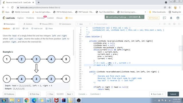 Reverse Linked List II | Leetcode 92 | Amazon Google Facebook interview question