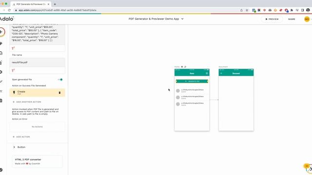 Configuration of Adalo PDF Generator Component