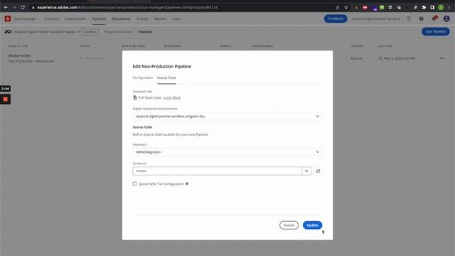 Running the Migrated Repository Through a Pipeline for Installation in Adobe AEM CS (AEMaaCS)