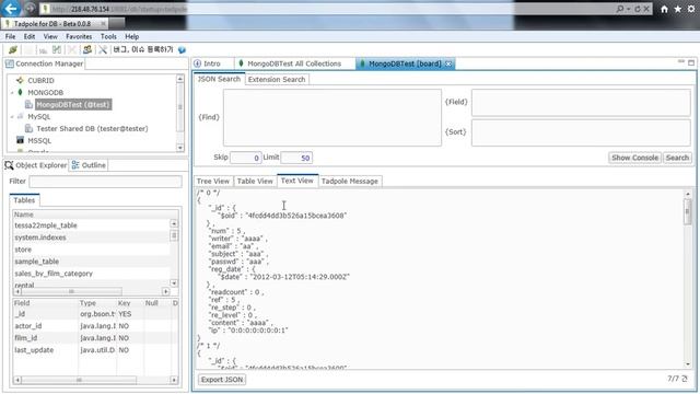 Tadpole for db tools - mongoDB demo
