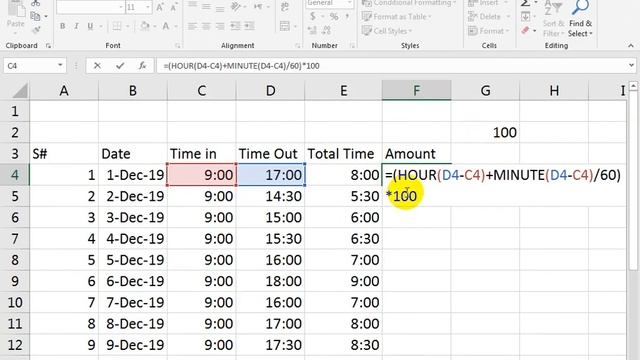 excel formula to calculate time worked