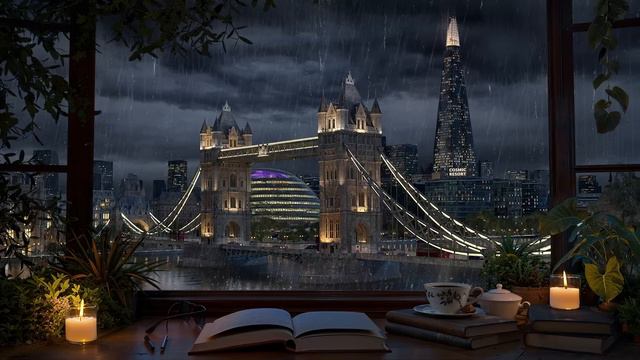 London Tower Bridge Ambience - Rain and Distant Thunder Sounds for Focus, Study and Relaxation