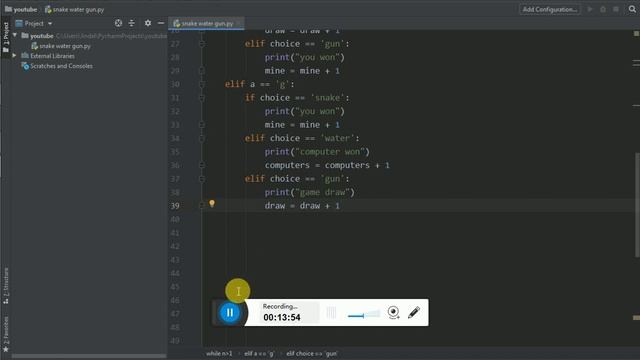 game using python using random module snake  water  gun