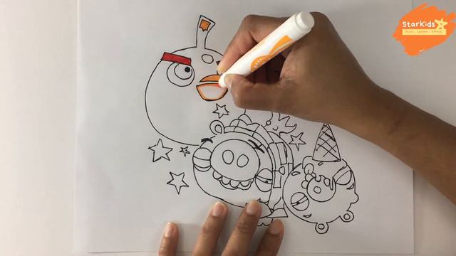 How to Draw Angry Bird Characters - Bomb & Pigs | Download Coloring Pages