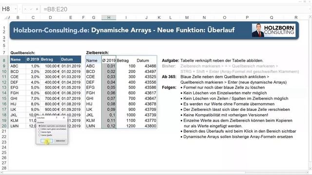 #073 Dynamische Arrays neu ab Excel 365: Überlauf - Matrix-Formeln werden abgelöst - Excel Tipp