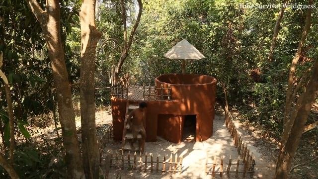 Building Amazing Red House  Beautiful Swimming Pool connect with Waterfall from Mountain