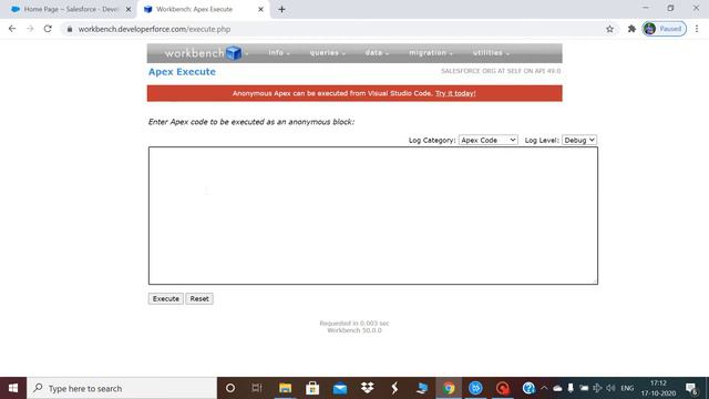 How to execute anonymous code using Workbench