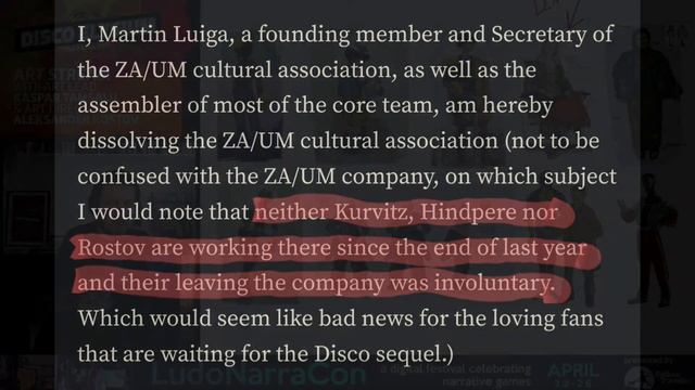 Disco Elysium| 3 Key Founding Members "Involuntarily" Left.