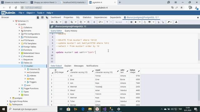 PostgreSQL Ders 12 Update Komutu