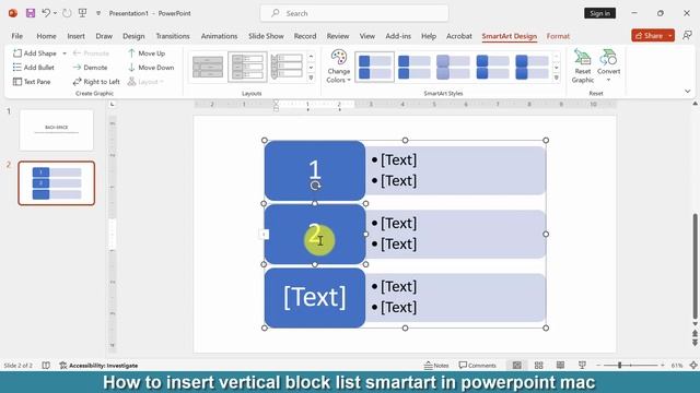 How to insert vertical block list SmartArt in PowerPoint mac