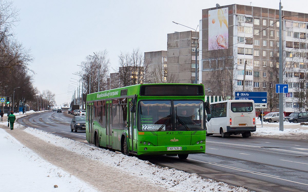 Автобус Полоцка МАЗ 103.465 АВ 7435-2 Маршрут №293 Бараново - АВ Полоцк