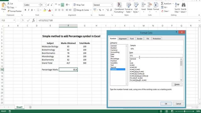 Percentage Calculation and adding % symbol in excel cell
