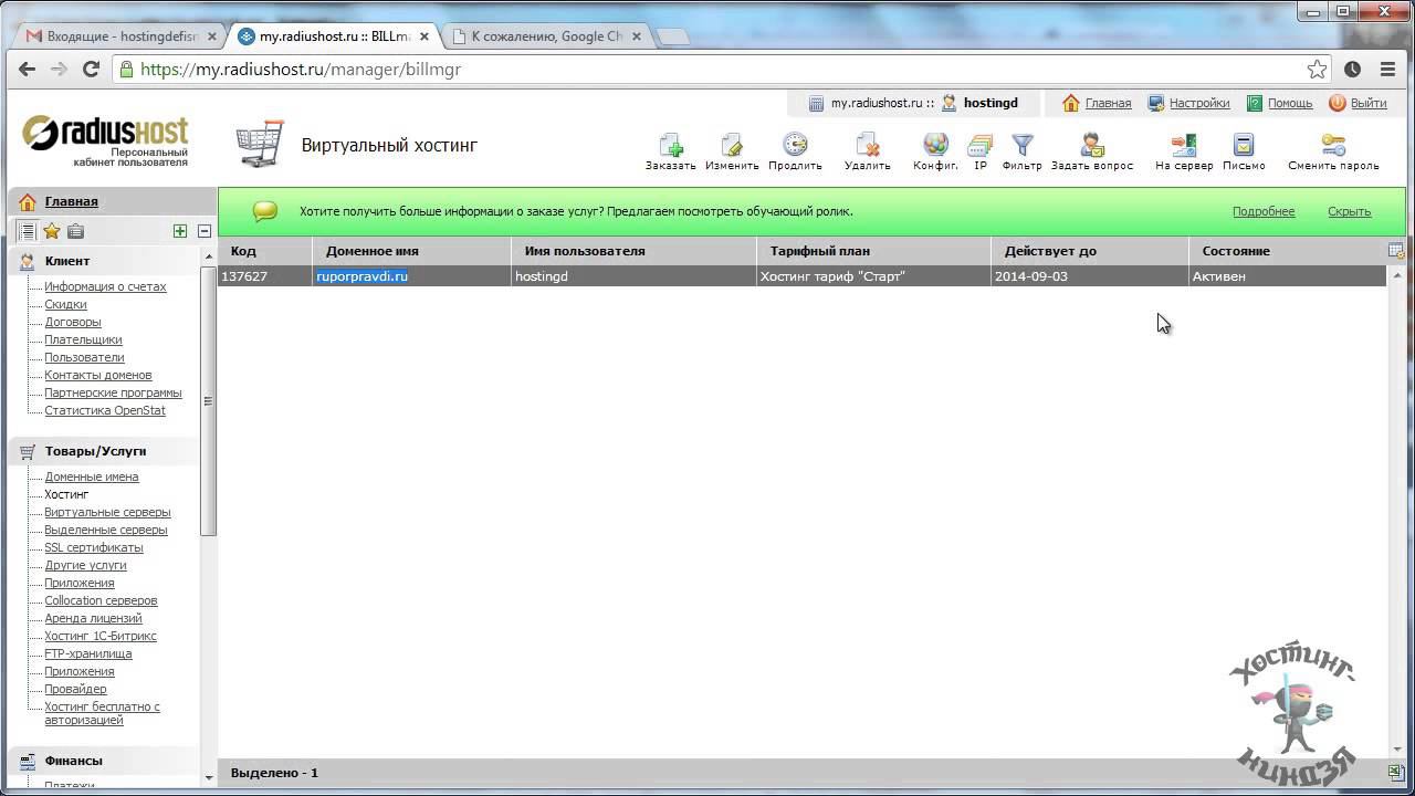 Хостинг Radiushost.ru. Привязываем доменное имя.
