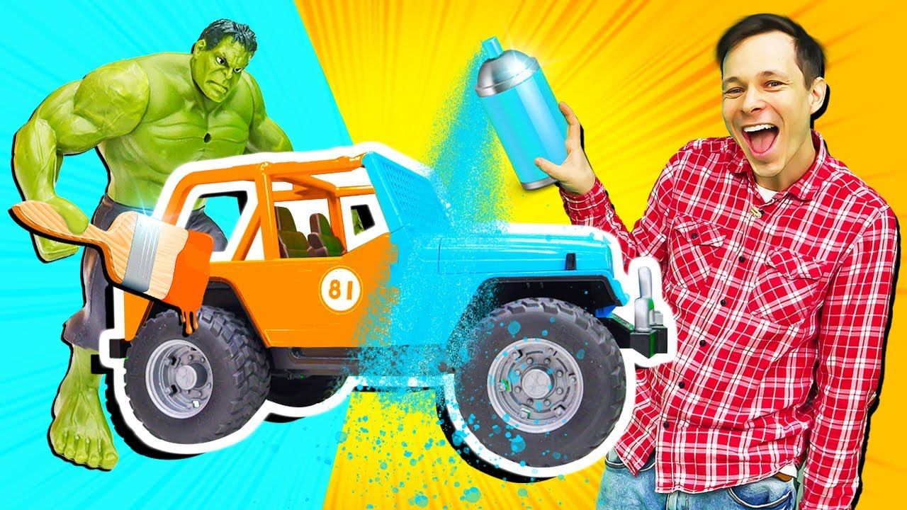 Мастерская Фёдора - Халк меняет цвет машины - Супергерои и машинки в видео для мальчиков