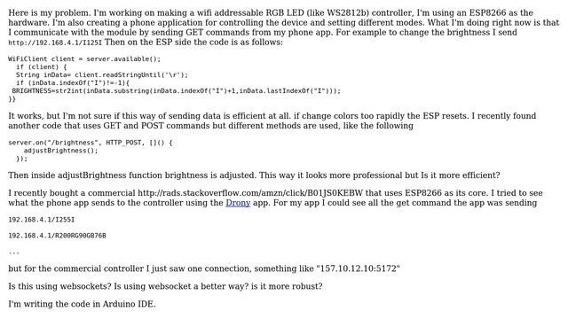 Arduino: Communication with ESP HTTP requests or WebSocket?