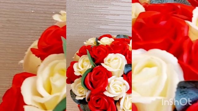 Композиция из мыльных роз в кашпо