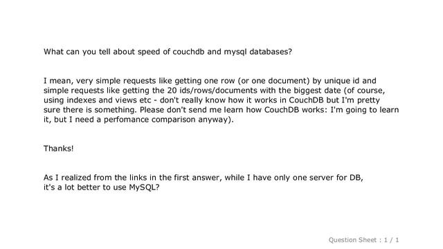 MySQL : couchdb vs mysql speed