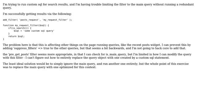 Wordpress: How to restrict posts_request filter to the main query only?