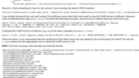 ElasticSearch Failing to Authenticate LDAP Host