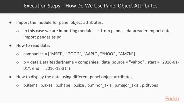 Modeling and Visualization of Data in Pandas: Working with Panel Objects  Attributes packtpub.com