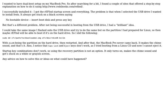 Apple: MacBook Pro stuck on white screen after dual-boot adjustments (2 Solutions!!)
