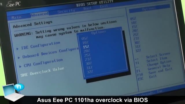 Asus Eee PC 1101ha overclock e BIOS