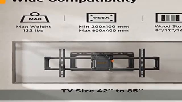 Perlegear UL Listed Full Motion TV Wall Mount for 42-85 inch TVs up to 132 lbs, TV Mount with Dual