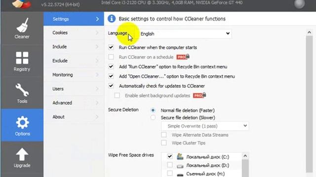 как поменять язык Ccleaner с EN на RU