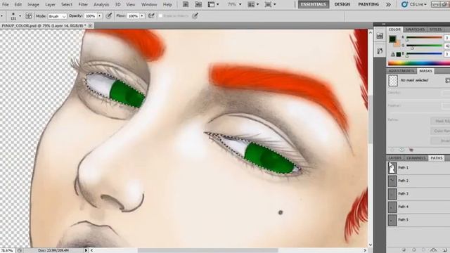 PIN UP Girl Fast Forward painting in Photoshop