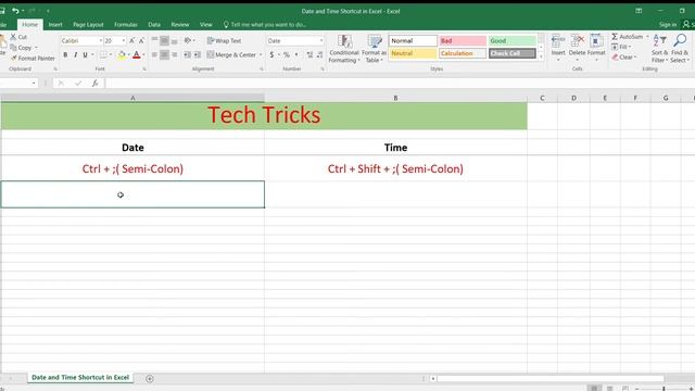 Shortcut for Current Date and Time in Excel