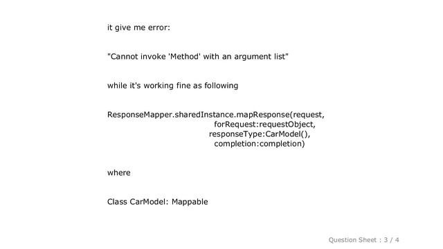 iOS : Cannot invoke Method with an argument list of type in swift
