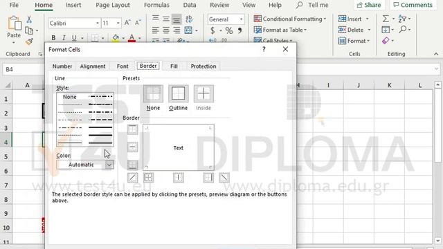 Apply the following border format to the active worksheet:
Cell B2: Outline border, thickest...