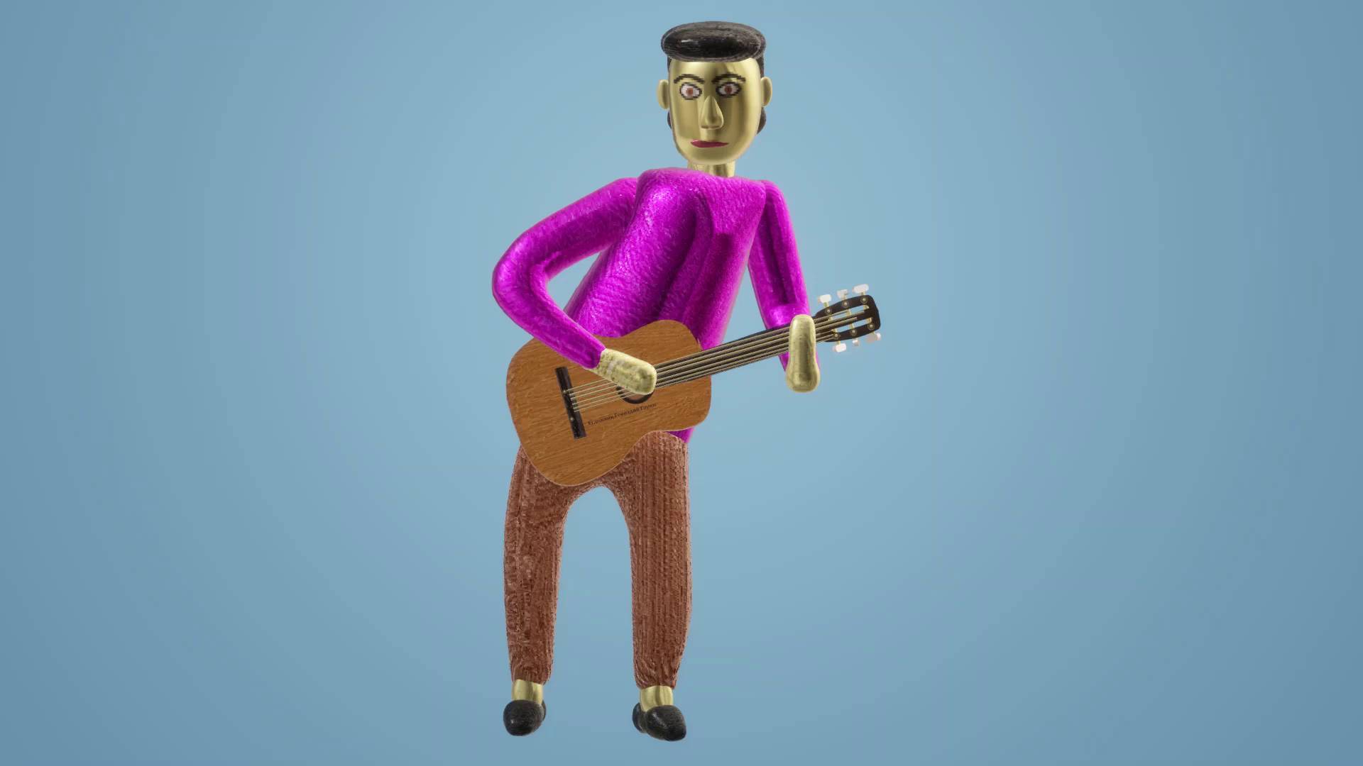 Рисунок 3D: Человечек с гитарой на голубом фоне