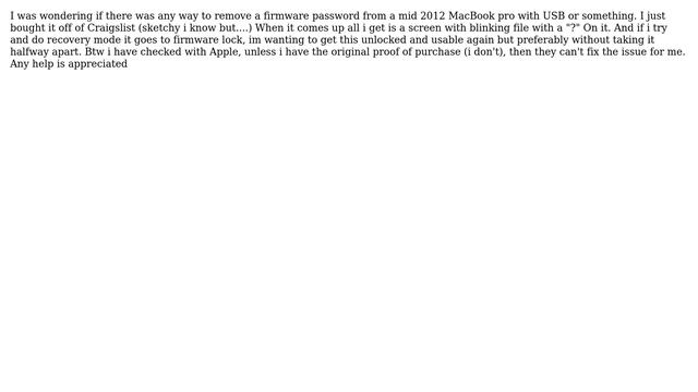 Apple: Mid 2012 MacBook pro, firmware lock