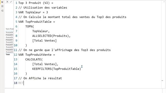 BI Desktop  - Langage DAX  : TOPN et KEEPFILTERS et ALLSELECTED avec Variables
