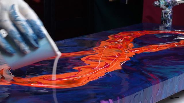 HUGE & Striking 3D Infinity Flow on Contrasting Base🧡💙 Amazing Acrylic Pouring ~ Abstract 3D Art