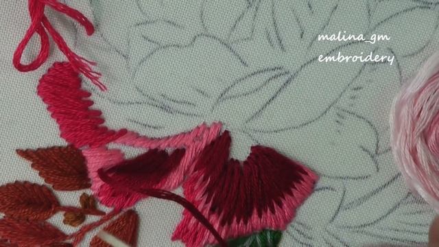 Hand Embroidery - Long  Short Stitches Flowers  pattern  Flower still life