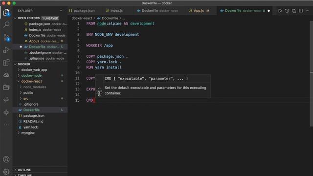 Docker 从入门到实战视频教程 23 写 Dockerfile 实战 - React 应用开发环境