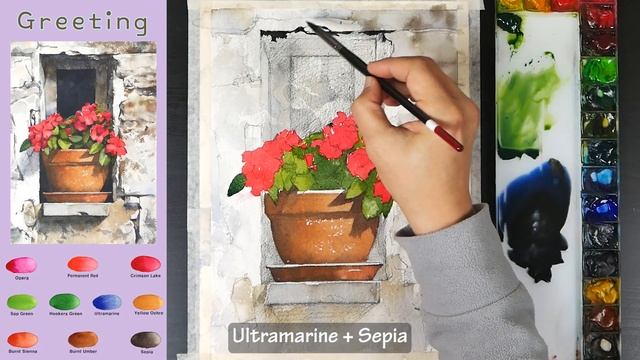 Landscape Watercolor - Greeting (sketch & color name, watercolor material view) NAMIL ART