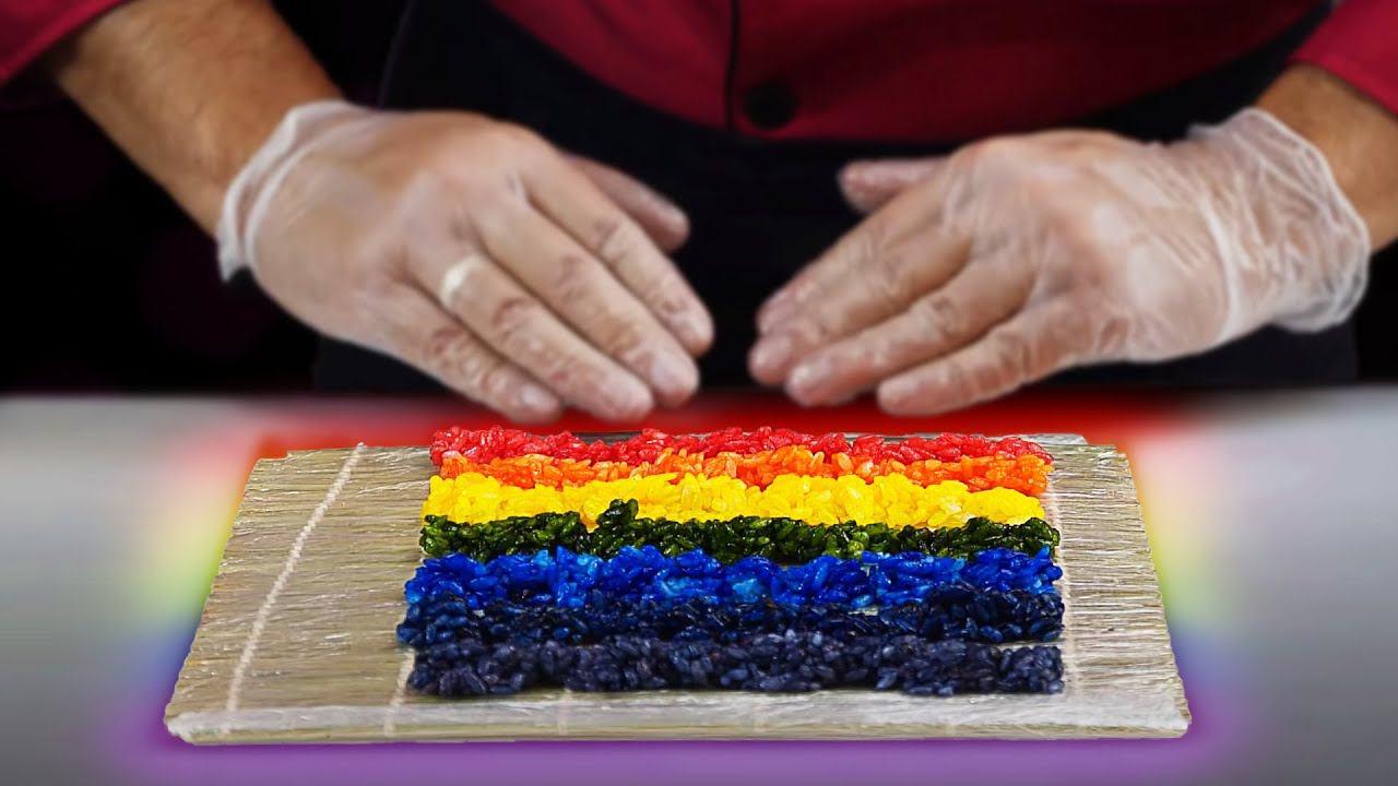 СДЕЛАЛ ЦВЕТНОЙ РОЛЛ РАДУГА!!! RAINBOW SUSHI !!!