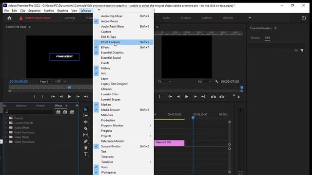 How to show effects and effect controls panel in Adobe premiere pro | Open effect and effect contro