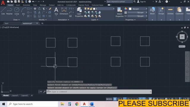 AUTOCAD 2023 TUTORIALS FILLET COMMAND  | EXPLAIN CAD