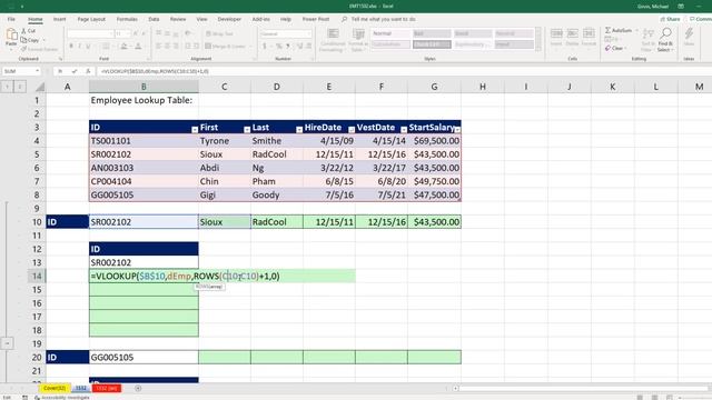 VLOOKUP To Get Complete Record: ROWS COLUMNS or SEQUENCE Function? EMT 1532
