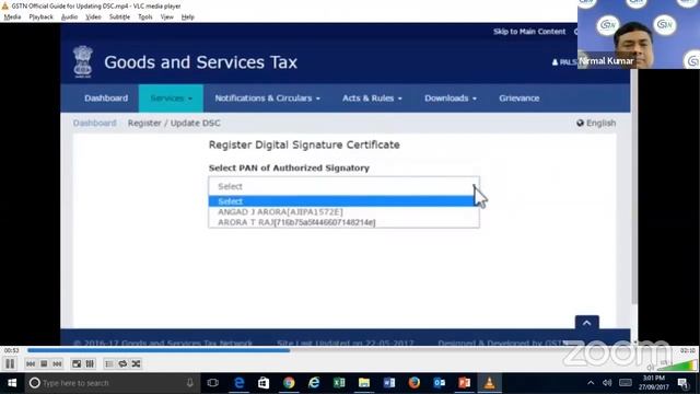 Webinar on Registering and using Digital Signature Certificate (DSC), English, 27 Sept 2017