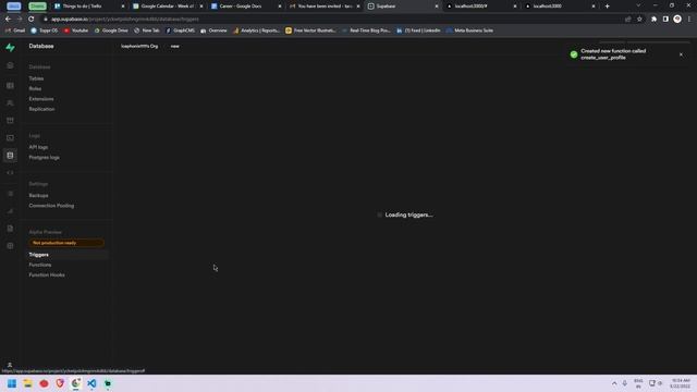 How to setup triggers in supabase and nextjs auth